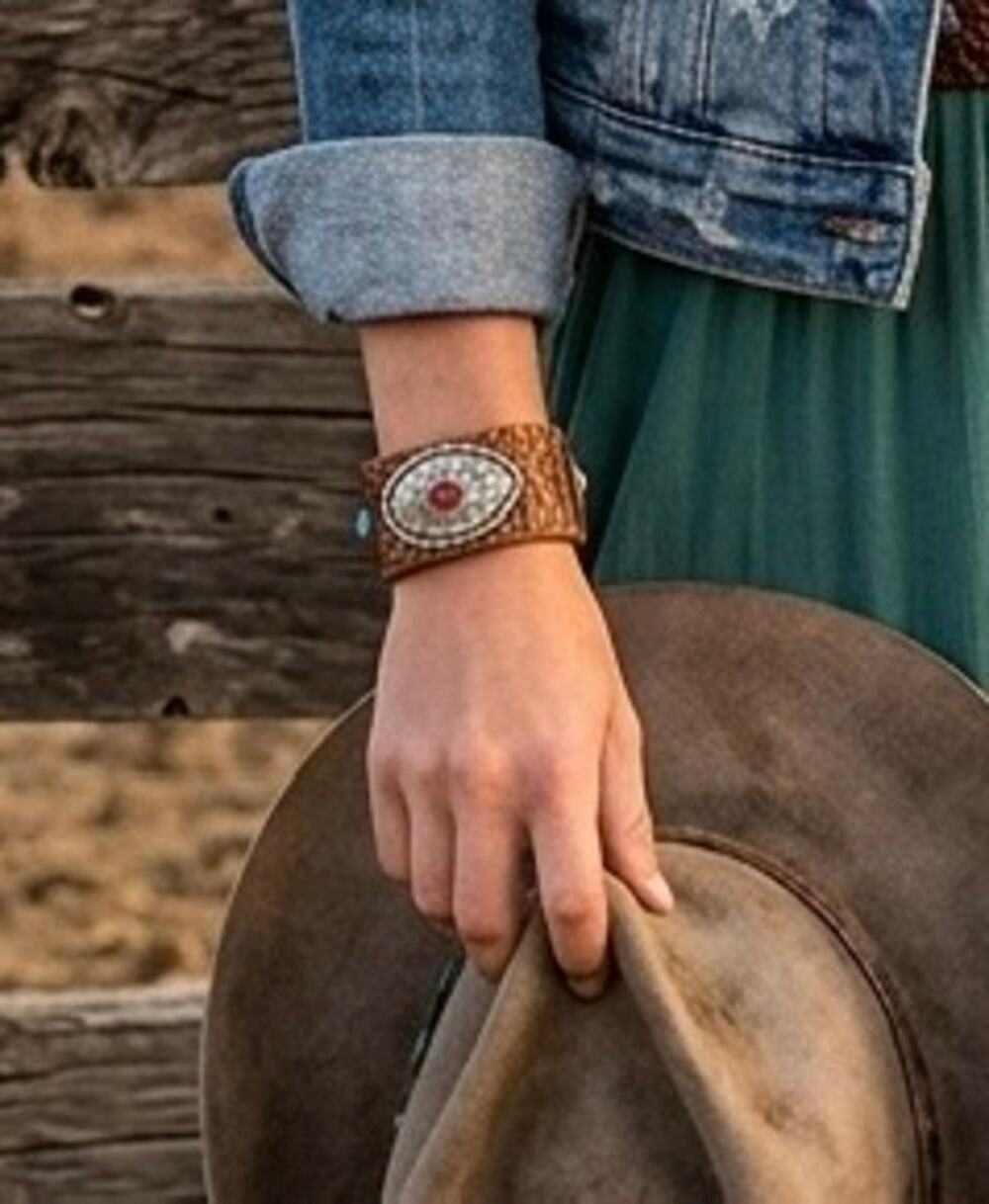 Handmade upcycled leather belt concho bracelet